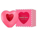 Heart-shaped pink Escada Candy Love perfume bottle and packaging on a white background