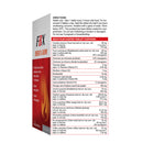 A boxed supplement product labeled FBX Energy & Energy Plus, shown standing upright on a white background. The package is mostly white with a large red-orange side panel and a red information table on the front.