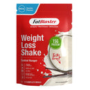 Fat Blaster Weight Loss Shake Vanilla 465g package with red and white branding, highlighting 15g protein and gluten-free content.