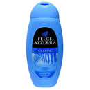 Blue Felce Azzurra shower gel bottle on a white background