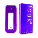 Purple perfume bottle and packaging with 'fcuk3' branding on a white background