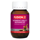 A bottle of Fusion Health Women's Multi Advanced dietary supplement with a white cap and a purple label, shown on a plain white background.