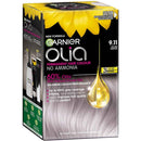 Garnier Olia hair color box with yellow flower on a white background