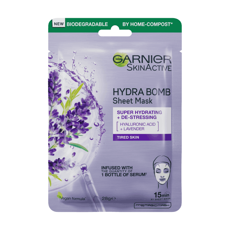 Garnier Skin Active Hydra Bomb Hyaluronic Acid + Lavender De-Stressing Sheet Mask
