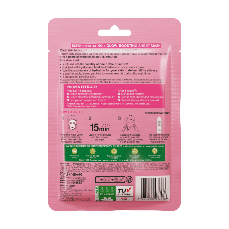 Garnier Skin Active Hydra Bomb Hyaluronic Acid Sakura Brightening Sheet Mask