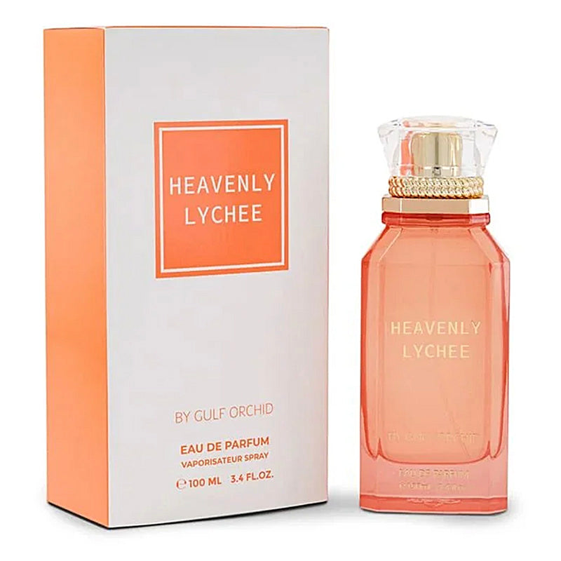 Heavenly Lychee perfume bottle and packaging on a white background