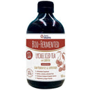 Bottle of Bio-Fermented Lychee Iced Tea with Green Tea concentrate on a white background