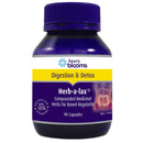 Purple bottle of Herb-a-lax with a yellow label on a white background