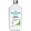 Probiotic mouthwash bottle with label on a white background