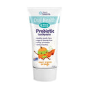 Probiotic toothpaste for kids with a cartoon character on a white background