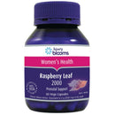 Bottle of Henry Blooms Raspberry Leaf 2000 capsules on a white background