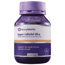 Purple bottle of Henry Blooms Super Colloidal Silica on a white background