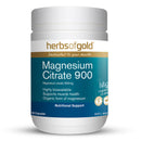 Herbs of Gold Magnesium Citrate 900 supplement container on a white background