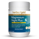 Herbs of Gold Magnesium Night Plus supplement container on a white background