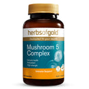 Herbs of Gold Mushroom 5 Complex supplement bottle on a white background