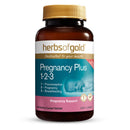Herbs of Gold Pregnancy Plus 1-2-3 supplement bottle on a white background
