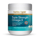 Herbs of Gold Triple Strength Omega-3 supplement container on a white background