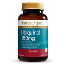Herbs of Gold Ubiquinol 150mg supplement bottle on a white background