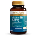 Herbs of Gold Vitamin B1 100mg supplement bottle on a white background