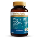 Herbs of Gold Vitamin B2 200mg supplement bottle on a white background