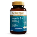 Herbs of Gold Vitamin B3 500mg supplement bottle on a white background