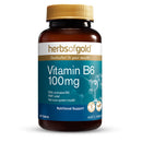 Herbs of Gold Vitamin B6 100mg supplement bottle on a white background