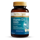 Herbs of Gold Vitamin D3 1000 supplement bottle on a white background