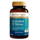 Herbs of Gold Activated B Stress supplement bottle on a white background