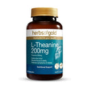 Herbs of Gold L-Theanine 200mg supplement bottle on a white background