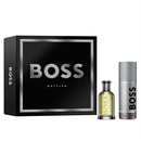 BOSS bottled fragrance set with black box, bottle, and deodorant on a white background