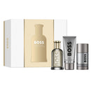 Hugo Boss Bottled 3 Piece Gift Set for men, including a 100ml Eau de Parfum, 100ml shower gel, and 75ml deodorant stick, presented together in its box  packaging on a white background