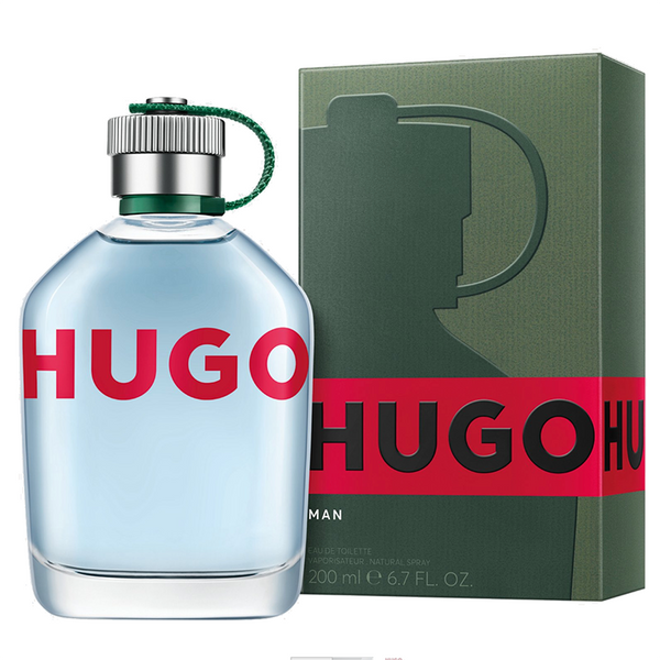 Hugo Boss perfume bottle and packaging on a white background