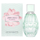 Jimmy Choo floral eau de toilette bottle and packaging with pink flower design.