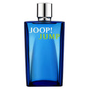 A blue glass bottle of Joop! Jump 100ml Eau de Toilette for men with a clear, silver cap.