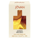 Jovan Amber Delight Eau de Parfum packaging on a beige background
