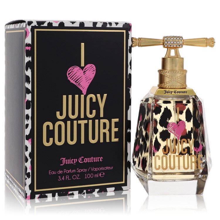 Juicy Couture perfume bottle and packaging with leopard print design.
