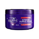 L'Oreal Elvive Intense Purple Mask jar on a white background