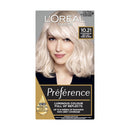 L'Oreal Paris Preference hair color packaging with a model featuring light blonde hair.