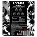 Back label of Lynx Black product packaging with branding and product information.