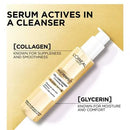 L'Oreal Paris serum bottle with collagen and glycerin text on a gold background