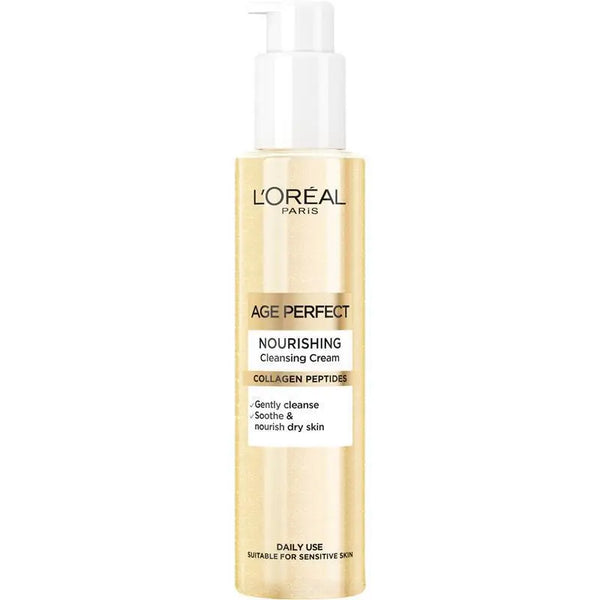 L'Oreal Paris Age Perfect Nourishing Cleansing Cream bottle on a white background
