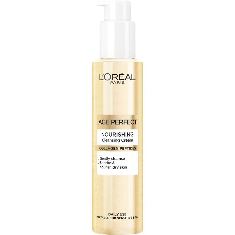 L'Oreal Paris Age Perfect Nourishing Cleansing Cream bottle on a white background