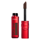 L'Oreal Skin Ink lipstick with red casing and brown shade on a white background