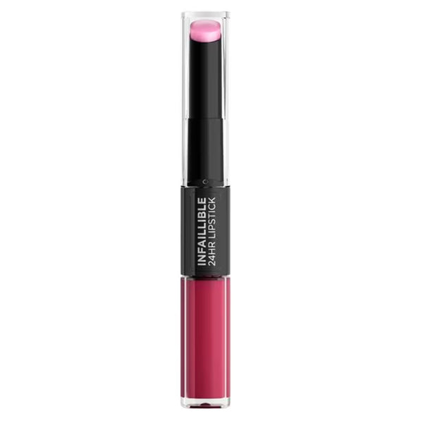 Lipstick with pink cap and red body on a white background
