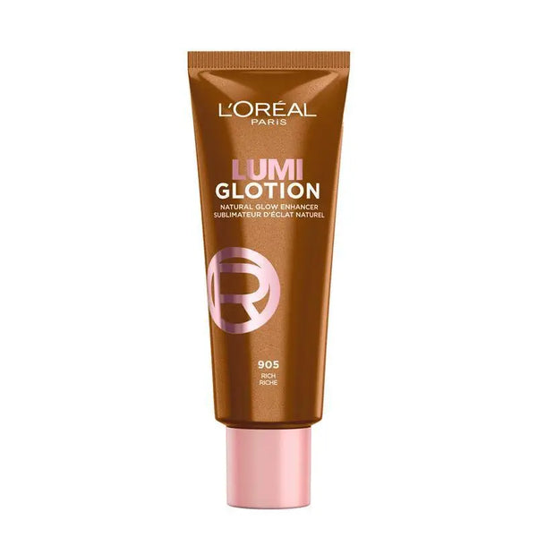 L'Oreal Lumi Glotion tube on a white background