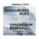 Product advertisement with hyaluronic acid and magnesium mineral text on a blue background