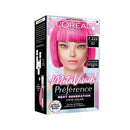 L'Oreal Paris MetaVivids Preference hair color packaging with a pink hair sample on a white background