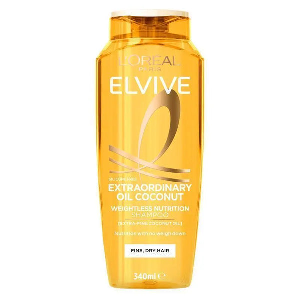 L'Oreal Elvive Extraordinary Oil Coconut shampoo bottle on a white background