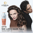 L'Oreal Paris Elvive shampoo bottle with a woman and man featuring curly hair on a white background.