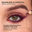 Eye makeup application with a pencil, highlighting smooth application on skin.